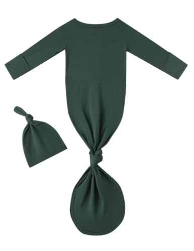 Newborn Baby Boys Girls Knotted Gown Headband/Hat Set Clothes Bamboo Viscose Soft Sleeper Sleep Gown with Mittens2