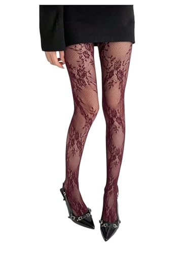Image of Milumia Women's Floral Lace Fishnet Tights Rose Pattern Sheer Mesh Pantyhose Stockings