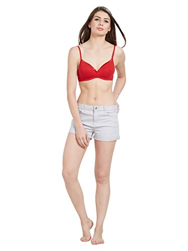 Image of SOIE Women's Solid Semi /Medium Coverage Padded Non-Wired Satin Panelled T-Shirt Bra
