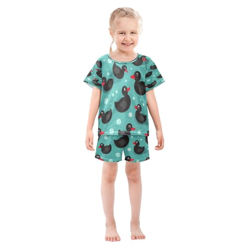 Pajama Sets Short Sleeve Black Ducks on Water Soft Cotton Summer Sleepwear 2 Piece PJS Size 5-14T4
