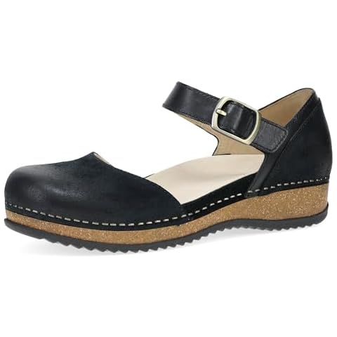 Dansko Mae Mary Jane for Women - Dual-Density Cork/EVA Midsole and Lightweight Rubber Outsole Provide Durable and Comfortable Ride on Patented Stapled Construction Black 10.5-11 M US Cover