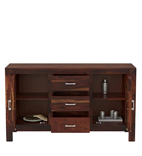 Image of Solid Sheesham Wood Free Standing Multipurpose Storage Sideboard Cabinets with 2 Door & 4 Storage Drawers Cabinet for Living Room Home and Office Teak Finish
