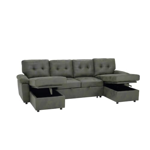 Image of KEIKI 112 inch Sleeper L Shaped Sofa with Pull Out Bed,