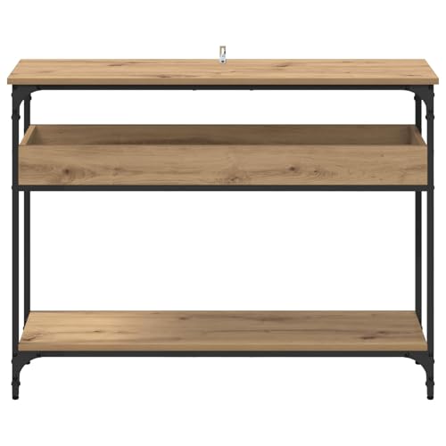 Mesa consola Artisan de madera de roble con marco de acero industrial de 100x29x75 cm 6