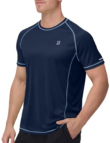 Image of Roadbox Men's Short Sleeve Swim Shirt, UPF 50+ Quick Dry Rash Guard, UV Sun Protection Water T-Shirt for Beach and Surfing