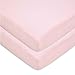 American Baby Company 100% Natural Cotton Value Jersey Knit Fitted Portable/Mini-Crib Sheet, Pink, Soft Breathable, for Girls, Pack of 2