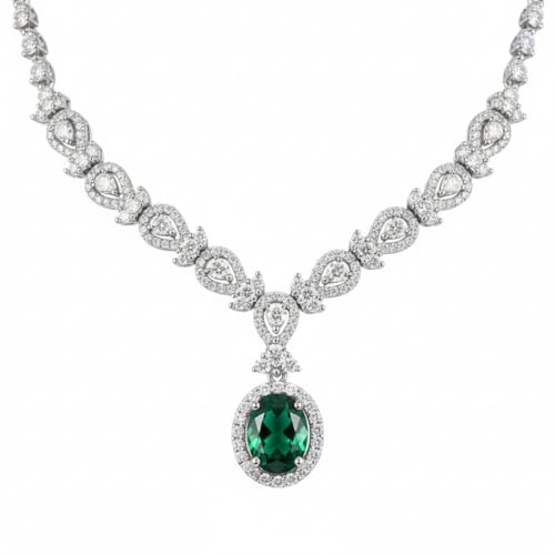 Image of American Diamond Necklace Set | CZ Stones, Rhodium-Plated Finish | Bridal Jewelry with Earrings for Weddings, Parties & Festivals