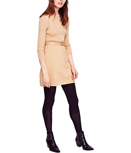 Free People Womens French Girl Metallic Mini Sweaterdress Gold M