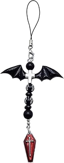 Black Mobile Phone Chain Pendant,Goth Charm Kawaii-Key Chain for Bag Cute Accessory Women Guitar Strap Lanyard Beaded Keychain Pendant,Black Goth charm,Décor,Cell Phone Charms-image-43