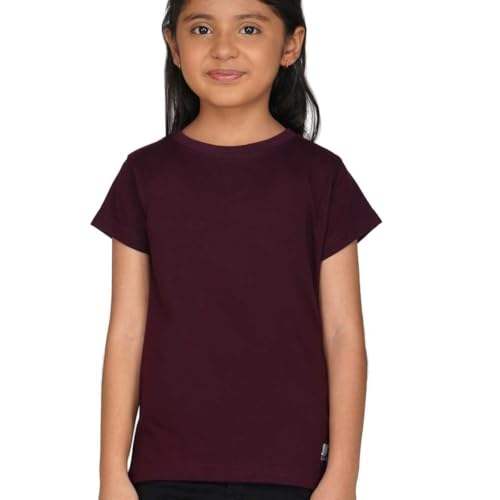 Image of Kids Round Neck Girls Tshirt | Short Sleeves | Natural Organic 100% Cotton Soft Comfortable Fabric | Plain Color Original Branded Half Sleeve | School t-Shirt for Girl Kid | Sleepwear Everyday Casual