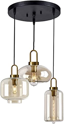 SWEMOPP Lampada a Sospensione in Vetro soffiato a Mano a 3 luci per Isola Cucina Lampada a Sospensione Industriale Vintage ambrata per Gruppo di Scale Lampada a Sospensione Lampadario in Fattoria per