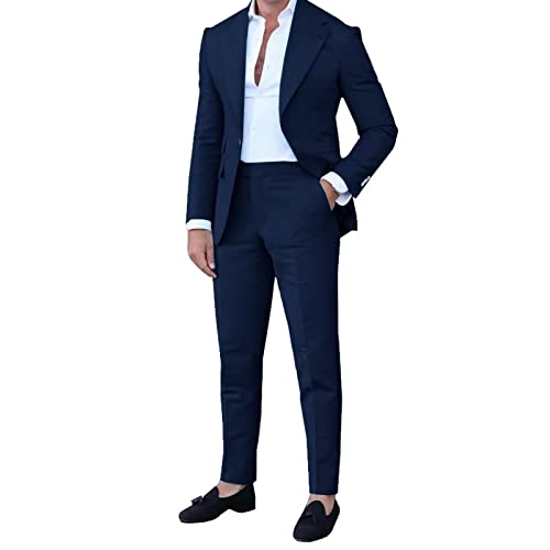 Mens 2 Piece Suit Peaked Lapel One Button Tuxedo Slim Fit Dinner Blazer Jacket & Pants
