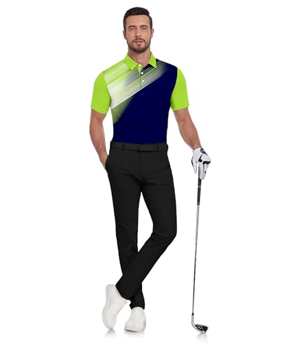 Mens Polo Shirts Short Sleeve Printed Quick‑Dry Golf Tops Blue and Green - image 2