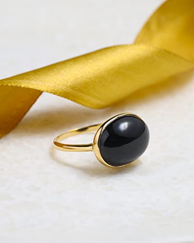 YoTreasure 14K Gold Over 925 Silver Rainbow Moonstone Labradorite Black Onyx Oval Shaped Ring Jewelry4