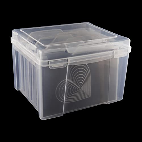 Image of Clear Craft Storage Box with 6 Tabbed Dividers for Holiday Birthday Photos, Crafts, Scrapbook, Paper, Stickers, Envelopes and More, Plastic Box of Card Box Stamp Die Cuts Storage with lid Box