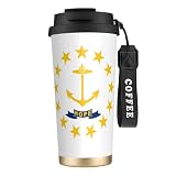 KLJnmbb Taza de viaje de acero inoxidable con estampado de la bandera del estado de Rhode Island, para bebidas frías y calientes, oficina, camping, café