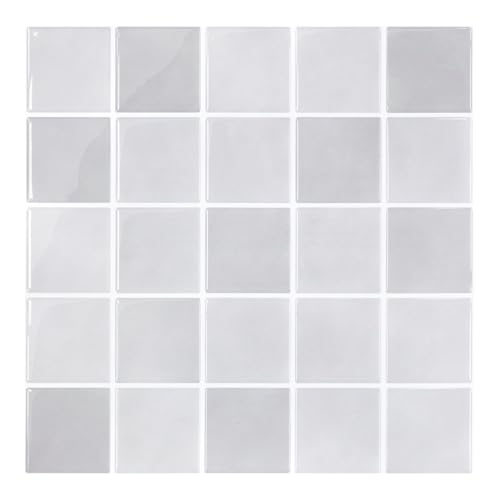 COMSTICKC Más Grueso Azulejos Adhesivos 3D Gris Claro-1, 10 Piezas, Baldosas Adhesivas Pared 3D de Vinilo, Paneles de Pared 3D para Cocina y Baño, Impermeables, 30.5 x 30.5 cm, 2,5 mm de Grosor