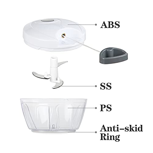 Image of Food Chopper Manual Food Processor Hand Pull Mincer Blender Mixer for Vegetable Fruits Nuts Onions Durable BPA Free Food Safe Material (2 Cup-White & Gray)