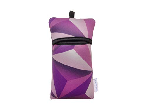 Image of Neoprene Neck Phone Sleeve Bag Pouch w / Clip (Geometric Pattern Purple)