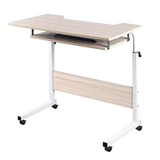 Laptop Säng Trä Dator Skrivbord Vagn Bord Med Tangentbord Fack Och Förvaring Hyllor För Små Utrymmen Över Sängbord (Färg: Beige Storlek: 40 * 80 * 70-90 Cm)