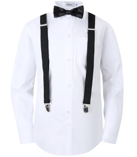 Aimehonpe Boys Dress Shirt Long Sleeve Poplin Formal Uniform Woven with Bow Tie Set Suspenders...