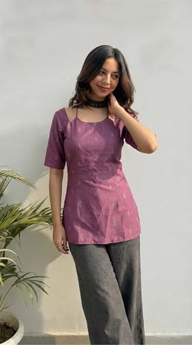 Image of ANNI Designer Women's Viscose Blend Printed Short Kurti | Straight Fit Ethnic Top with Square Neck | Bell Sleeve Indian Kurta for Office College, Party