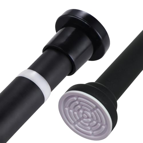THORKOK Shower Curtain Rod, 80-204cm Extendable, Adjustable Tension Pole No Drill, Heavy Duty Stainless Steel Curtain Rail for Bathroom, Kitchen, Wardrobe, Closet, Black
