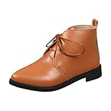 Bottines élégantes à lacets pour femme - Bout pointu - Talon bloc - Chaussures basses - Bottes en cuir - Bottines compensées - Bottes d'hiver, marron, 43 EU