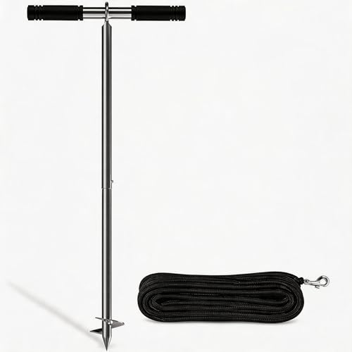 GanFindX 31 Inch Stainless Steel Sand Anchor Pole for Shallow Water Screw Style Beach Anchor for Kayak Boat Jet Ski PWC Includes 33 ft Rope and D Ring Heavy Duty Boat Accessories