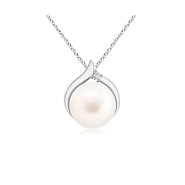 Angara Freshwater Pearl Solitaire Pendant for Women | Round Freshwater Cultured Pearl Diamond Solitaire Pendant Necklace in 14K Solid Gold/Platinum | June Birthday, Gemstone Jewellery Gift
