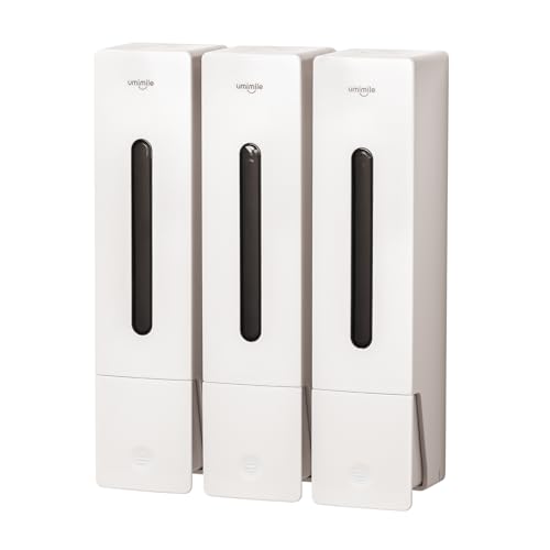 Umimile シャンプーディスペンサー マグネットディスペンサー 大容量 壁掛け 400ml 詰め替えボトル 簡単取り付け 洗面所 浴室などに適用 (3, ベージュ)