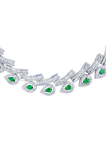 Image of ASMITTA Jewellery American Diamond Necklace Set Rhodium Plated Choker Necklace with Earrings for Weddings, Parties & Festivals
