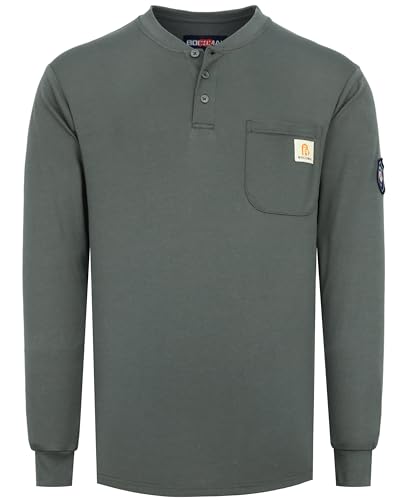 Image of BOCOMAL FR Shirts Flame Resistant Shirt 5.5oz 100% Cotton Light Weight CAT2 Fire Retardant Henley Shirts