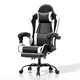 Athena Collection Gaming Chair, Ergonomic Gaming Chair with Footrest & Headrest Lumbar Support, Height Adjustable Swivel Computer Chair Office Chair for Kids Adults(White)