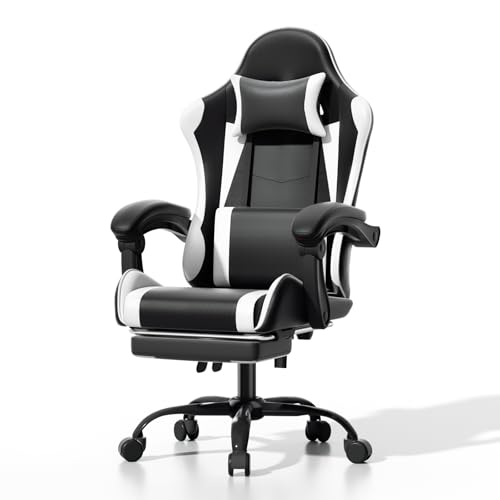 Image of Athena Collection Ergonomic Gaming Chair for Adults, White | Height Adjustable Office Chair Computer Desk Chair with Footrest & Headrest Lumbar Support for Office & Home, 350lbs