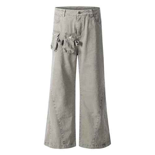 Men's Pants High Street Spring Fall American Retro Loose Straight Leg Casual Cargo Trouser for Men