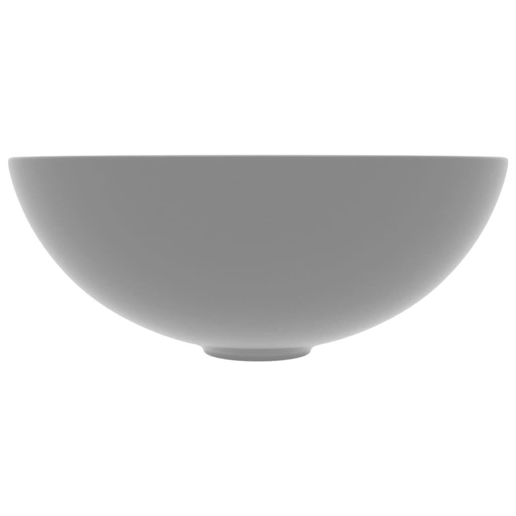 Lavabo de cerámica de color gris claro, redondo, 280 mm de diámetro, 100 mm de altura, sin rebosadero, para baño de invitados, sanitario con desagüe de 45 mm y diseño adecuado para lavadero y