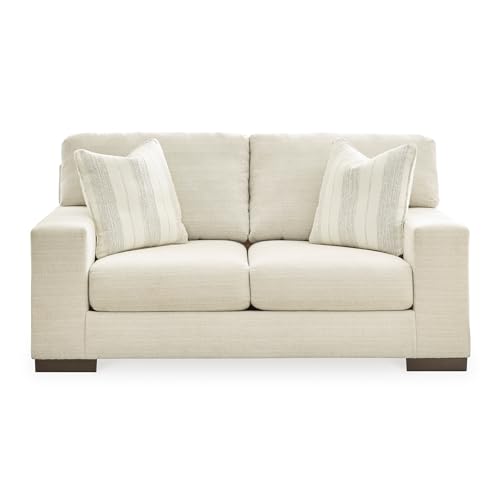 Image of Signature Design by Ashley Maggie Contemporary Upholstered Loveseat with Accent Pillows, Off-White