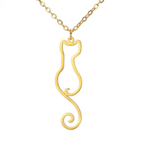 TEAMER Collar minimalista con colgante de gato sentado Joyería conmemorativa especial para gatos para mujeres y hombres (Oro)
