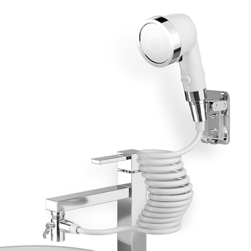 Handbrause für Waschbecken Waschbeckenbrause mit Schlauch Handbrause Duschkopf Set Mit Halterung Waschbeckenbrause zum Haarewaschen Wasserhahn Bad für Behinderungen Altere Menschen (Weiß)