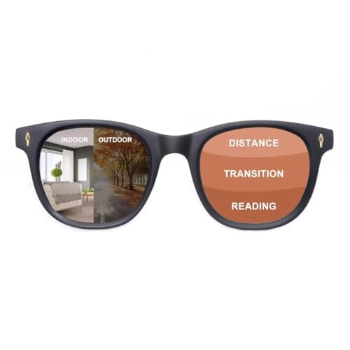 OuShiun Photochromic Progressive Multifocus Reading Glasses Blue Light Blocking Multifocal Transition Readers for Women Men (Black,3.5)