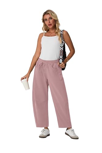 Lepunuo Barrel Sweatpants Women Casual Baggy Elastic Waisted Pants Wide Leg Gym Trousers with Pockets