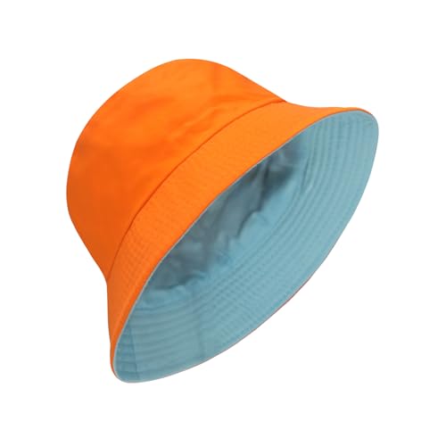 NPJY Reversible Bucket Hat for Women Men Cotton Summer Sun Beach Fishing Cap Small-Medium （Size: 22-22 3/4） Sky/Orange