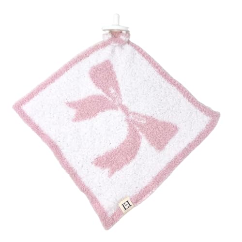 Image of L+L USA Bow Baby Lovey Pacifier /Teether Holder 10 inchx10 inch - DreamSoft Plush Fluffy Cuddly Soothie Reversible Mini Comfort Blanket - Cute Girly Newborn Gift Essential for Babies Girls (Pink /White)