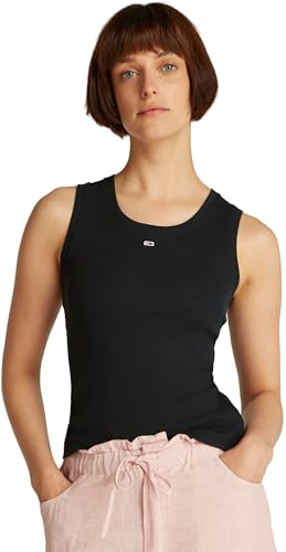 TOMMY JEANS Women’s Essential Rib Slim Fit Tank Top, Black (Black), XXS