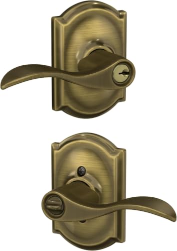 Image of SCHLAGE Accent Lever with Camelot Trim Keyed Entry Lock in Antique Brass - F51A Acc 609 CAM (Pack of 8)