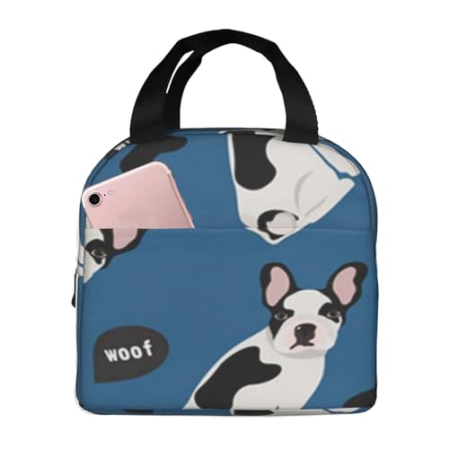 断熱ランチバッグ、大容量、防水、熱漏れ防止、スタイリッシュで丈夫、仕事、学校、アウトドア活動に便利、男女兼用 (犬 かわいいフレンチブルドッグ ブルーパグ 動物品種 漫画)