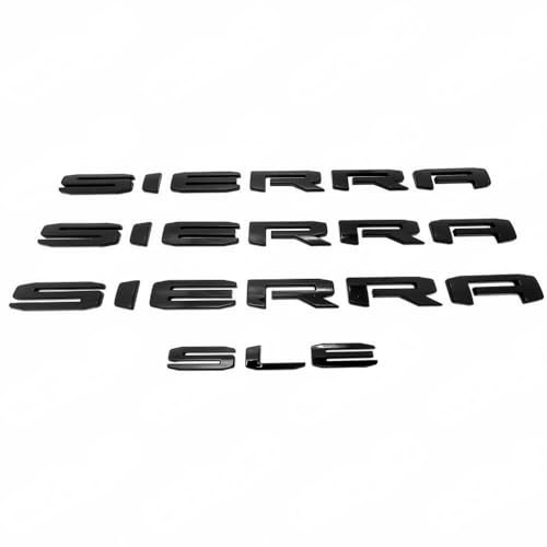 Image of 4pack 2019-2026 Big Sierra Emblem Door Rear Nameplate with SLE Badge Replacement for Sierra 1500 2500HD 3500HD 84287337 (Gloss All Black)