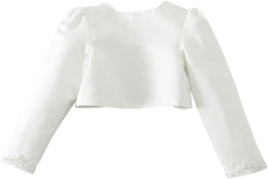 Kids Girls Beaded Lace Bolero Shrug Wedding Flower Girls Dress Cover Up Open Cardigan Jacket