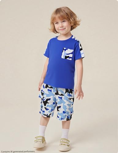 Image of mksodopy Boys Summer Outfit Set 2 Piece T Shirt and Camo Shorts Casual Clothes for Little Big Boys 5-16